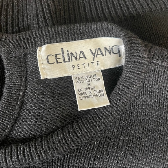 Vintage 1990s Celina Yang Black Sweater w Sequin Epaulets SP Petite Small Pearls - Picture 11 of 11